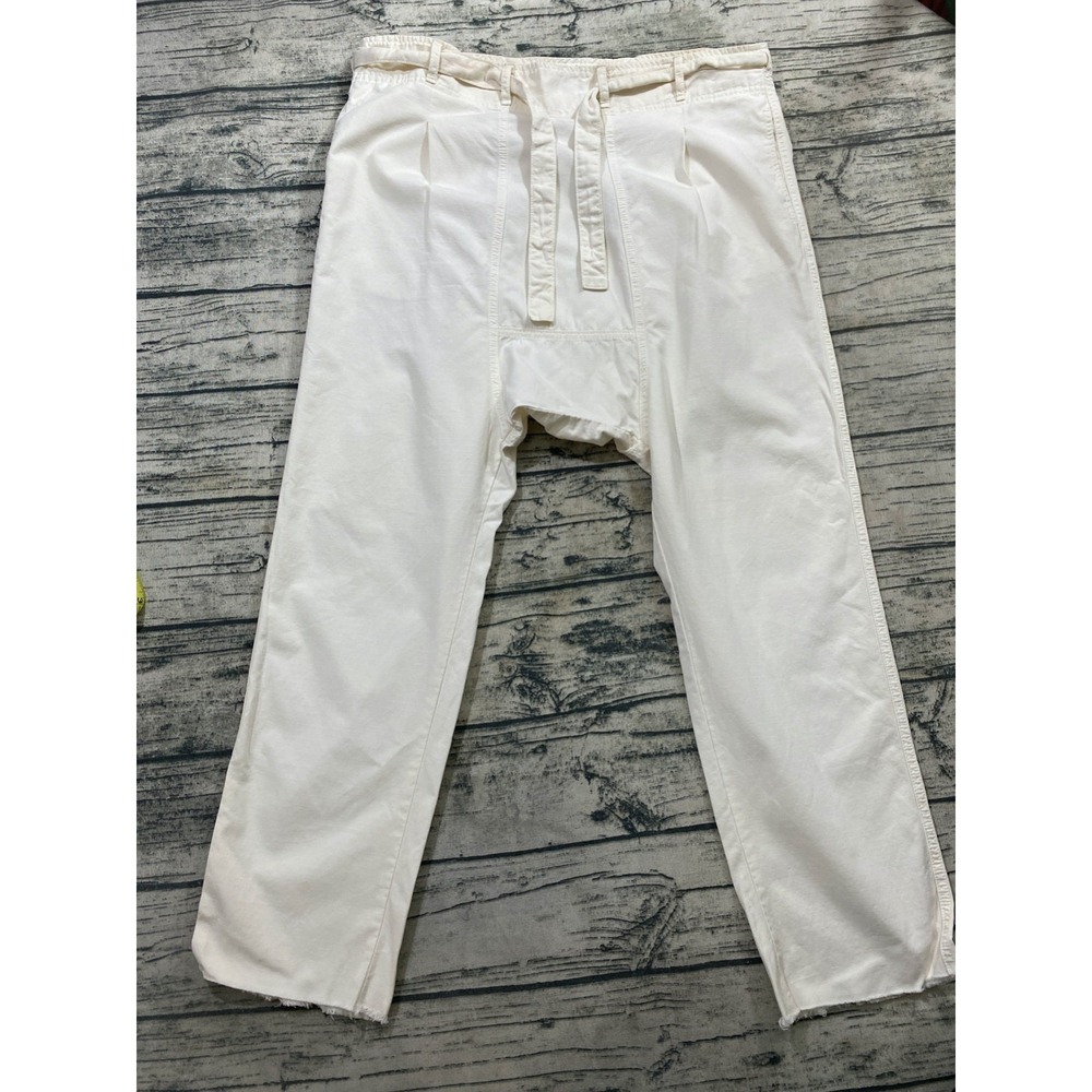 NSF Akari Tie Waist Pants Size L Ivory Relaxed Drop Rise Crotch Slouchy